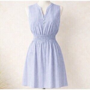 Market & Spruce Women's Dress Sz Large Blue White Striped Seersucker Cottagecore